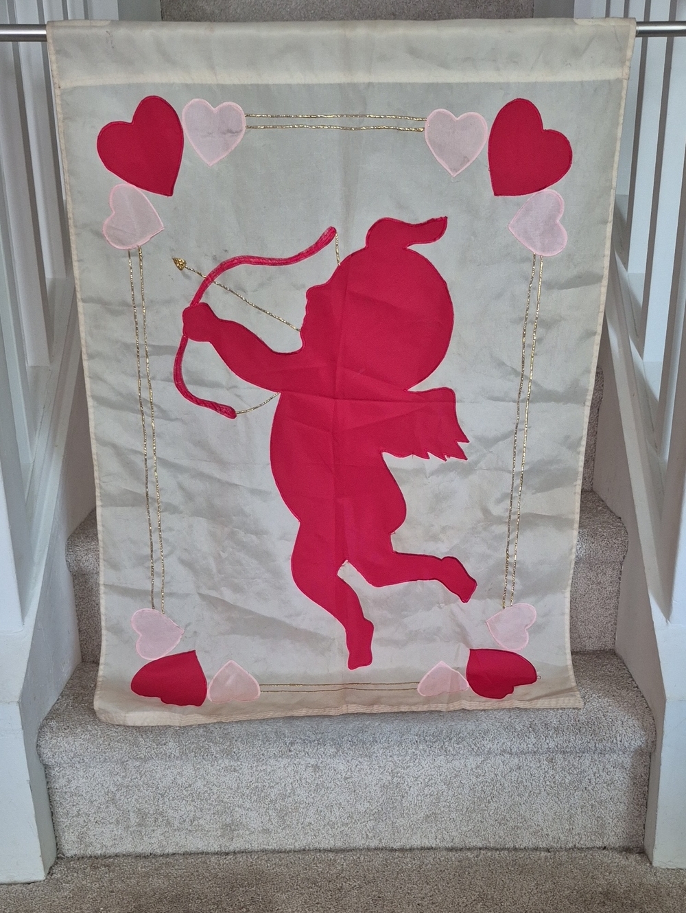 Cupid Silhouette House Flag Pink Red Hearts Valentine's Day